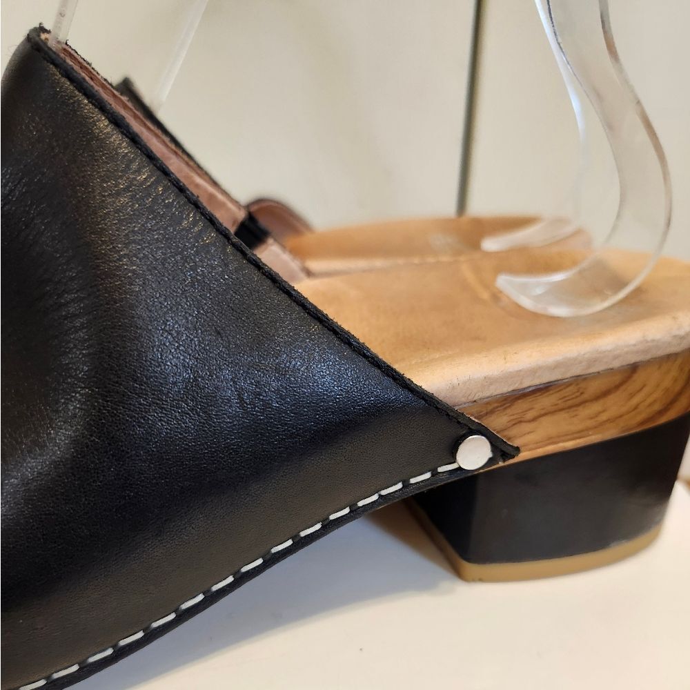 Dansko "Maci" Black Leather Open Toe Slip-on Clogs Sz.10/40 Ret.$155 - Picture 4 of 11